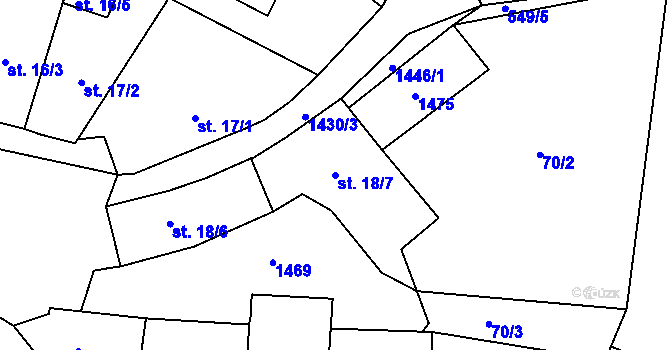 Parcela st. 18/7 v KÚ Záluží nad Vltavou, Katastrální mapa
