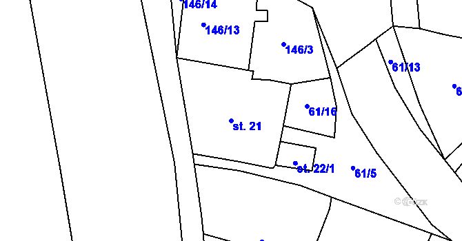 Parcela st. 21 v KÚ Rybňany, Katastrální mapa