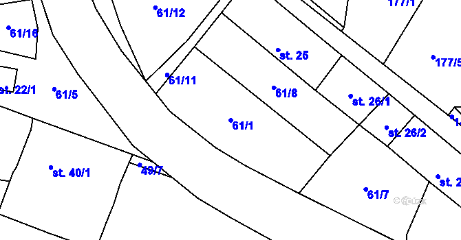 Parcela st. 61/1 v KÚ Rybňany, Katastrální mapa