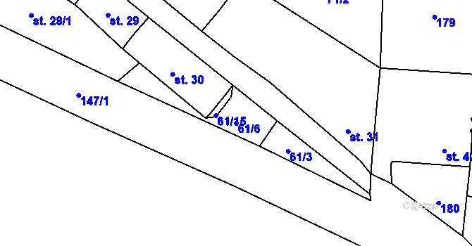 Parcela st. 61/6 v KÚ Rybňany, Katastrální mapa