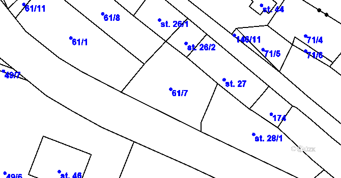 Parcela st. 61/7 v KÚ Rybňany, Katastrální mapa