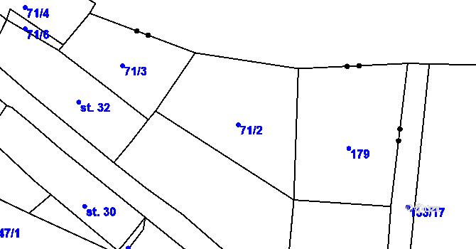 Parcela st. 71/2 v KÚ Rybňany, Katastrální mapa