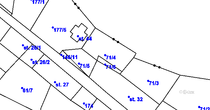Parcela st. 71/4 v KÚ Rybňany, Katastrální mapa