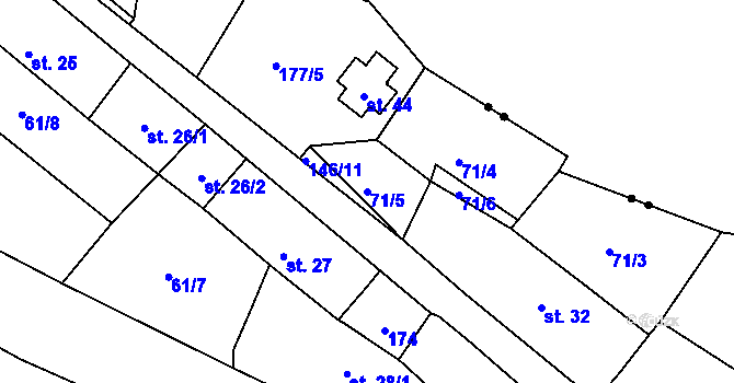 Parcela st. 71/5 v KÚ Rybňany, Katastrální mapa