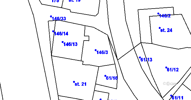 Parcela st. 146/3 v KÚ Rybňany, Katastrální mapa