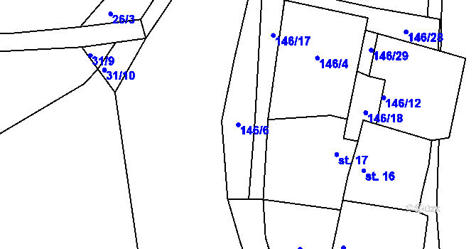 Parcela st. 146/6 v KÚ Rybňany, Katastrální mapa
