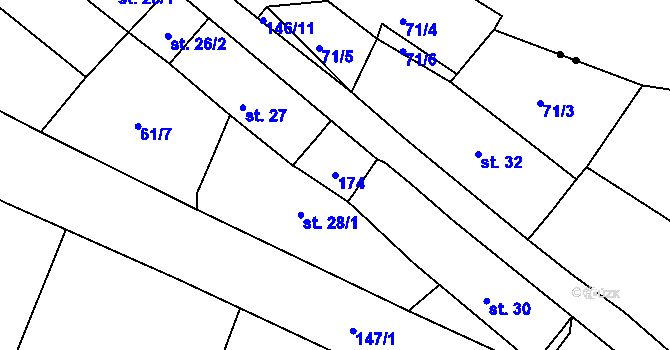 Parcela st. 174 v KÚ Rybňany, Katastrální mapa