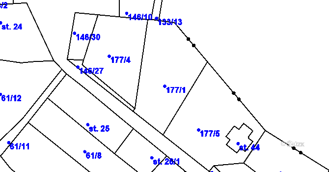 Parcela st. 177/1 v KÚ Rybňany, Katastrální mapa