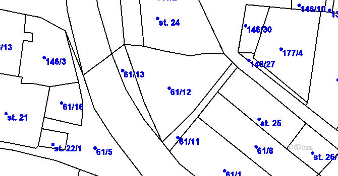 Parcela st. 61/12 v KÚ Rybňany, Katastrální mapa