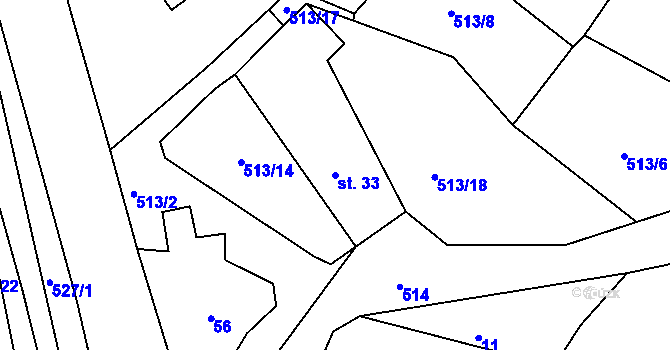 Parcela st. 33 v KÚ Stekník, Katastrální mapa