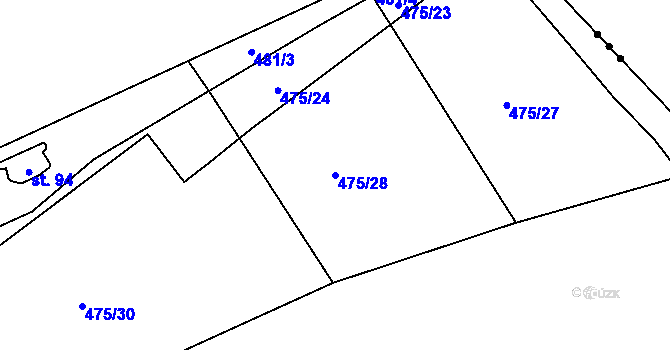 Parcela st. 475/28 v KÚ Stekník, Katastrální mapa