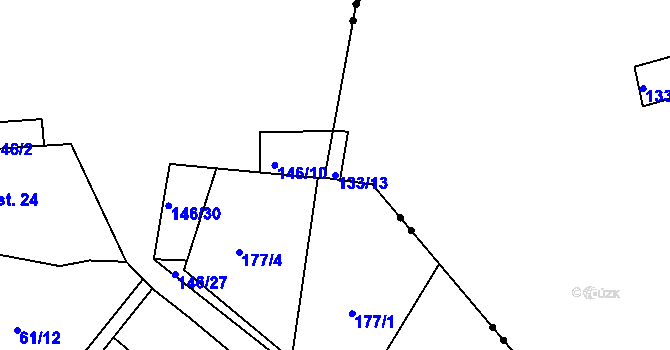 Parcela st. 133/13 v KÚ Zálužice nad Ohří, Katastrální mapa