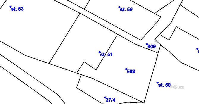 Parcela st. 51 v KÚ Zamachy, Katastrální mapa