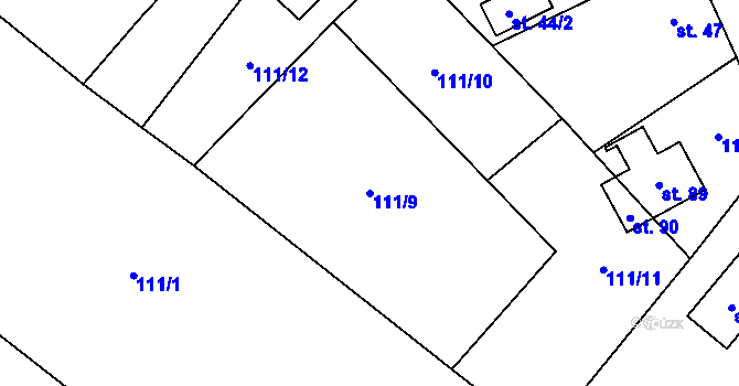 Parcela st. 111/9 v KÚ Zamachy, Katastrální mapa