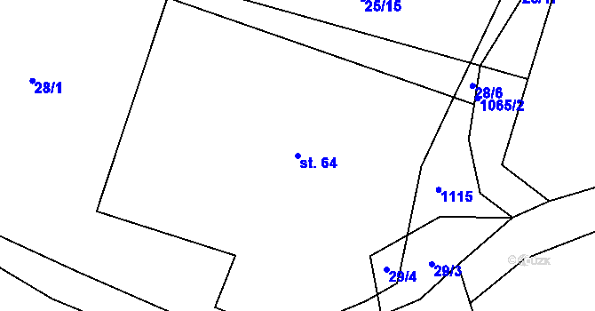 Parcela st. 64 v KÚ Záměl, Katastrální mapa