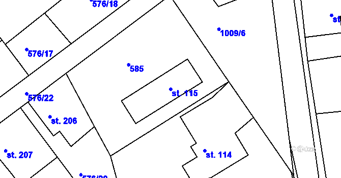 Parcela st. 115 v KÚ Záměl, Katastrální mapa
