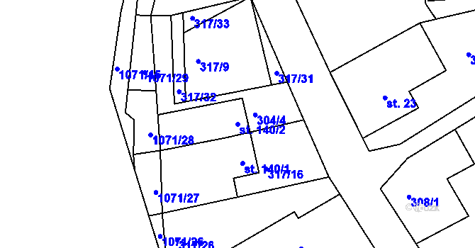Parcela st. 140/2 v KÚ Záměl, Katastrální mapa