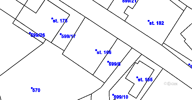 Parcela st. 166 v KÚ Záměl, Katastrální mapa