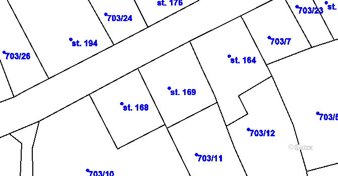 Parcela st. 169 v KÚ Záměl, Katastrální mapa