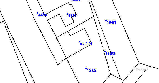 Parcela st. 174 v KÚ Záměl, Katastrální mapa