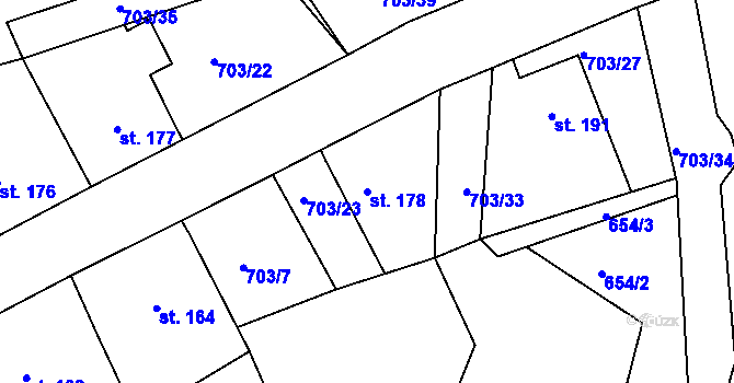 Parcela st. 178 v KÚ Záměl, Katastrální mapa