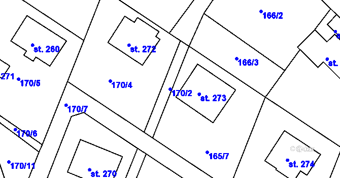 Parcela st. 170/2 v KÚ Záměl, Katastrální mapa