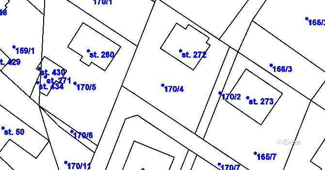 Parcela st. 170/4 v KÚ Záměl, Katastrální mapa