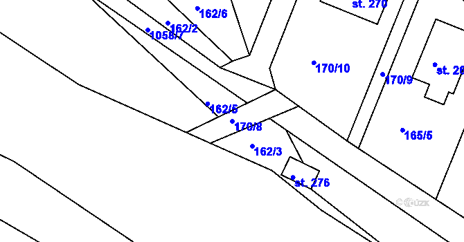Parcela st. 170/8 v KÚ Záměl, Katastrální mapa
