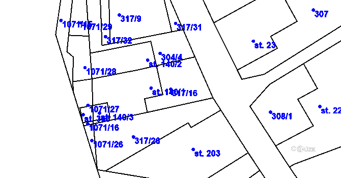 Parcela st. 317/16 v KÚ Záměl, Katastrální mapa