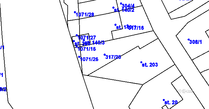 Parcela st. 317/26 v KÚ Záměl, Katastrální mapa