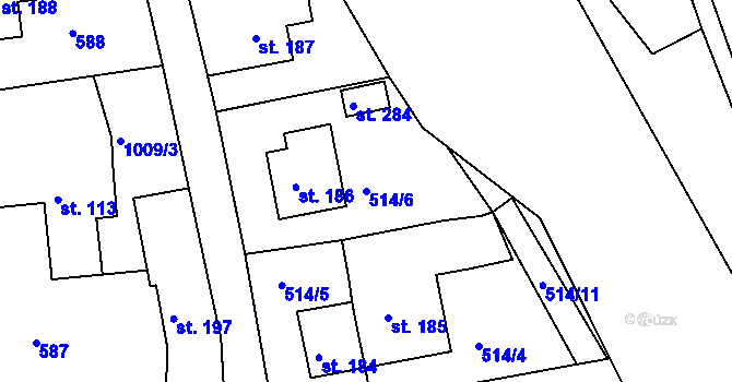 Parcela st. 514/6 v KÚ Záměl, Katastrální mapa