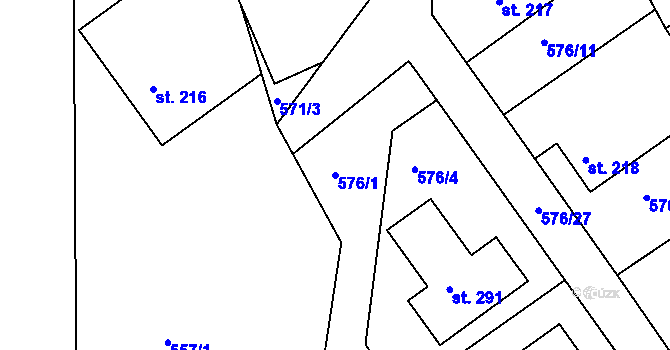 Parcela st. 576/1 v KÚ Záměl, Katastrální mapa