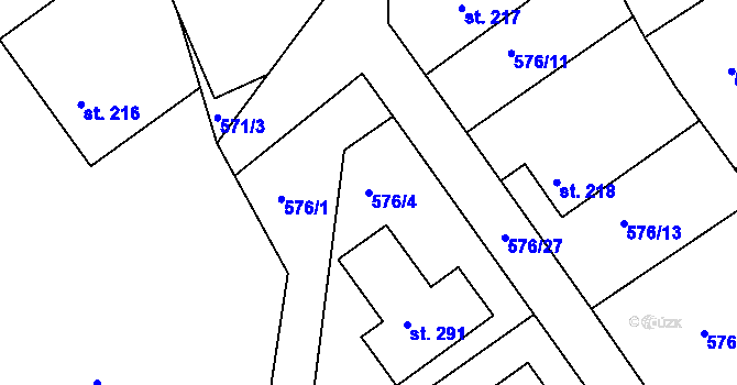 Parcela st. 576/4 v KÚ Záměl, Katastrální mapa