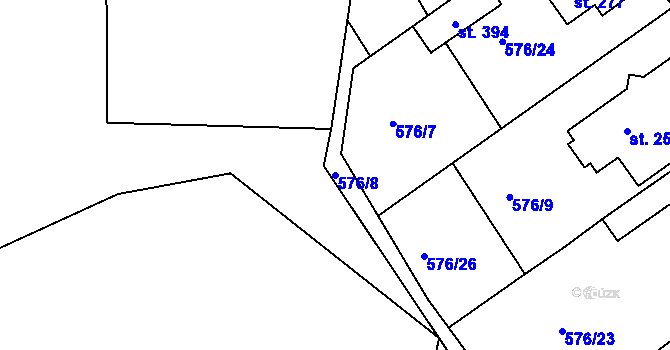 Parcela st. 576/8 v KÚ Záměl, Katastrální mapa