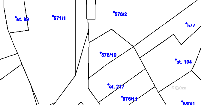 Parcela st. 576/10 v KÚ Záměl, Katastrální mapa
