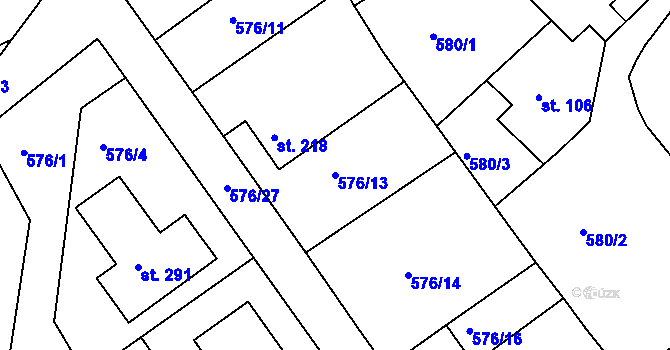 Parcela st. 576/13 v KÚ Záměl, Katastrální mapa