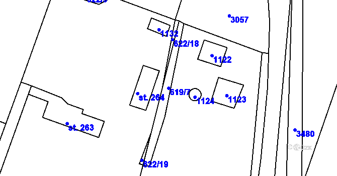 Parcela st. 619/7 v KÚ Záměl, Katastrální mapa