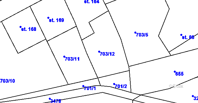 Parcela st. 703/12 v KÚ Záměl, Katastrální mapa