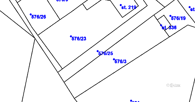 Parcela st. 576/25 v KÚ Záměl, Katastrální mapa