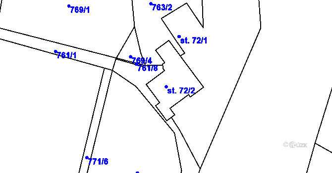 Parcela st. 72/2 v KÚ Záměl, Katastrální mapa