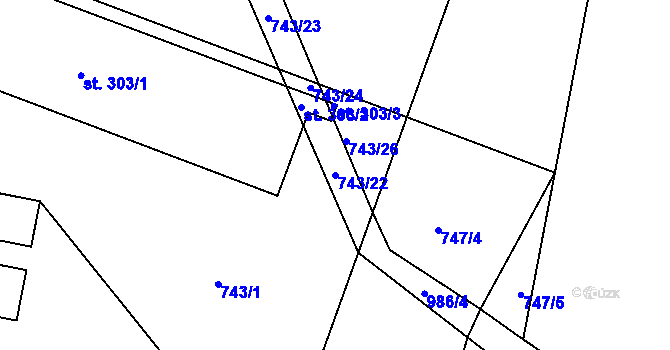 Parcela st. 743/22 v KÚ Záměl, Katastrální mapa