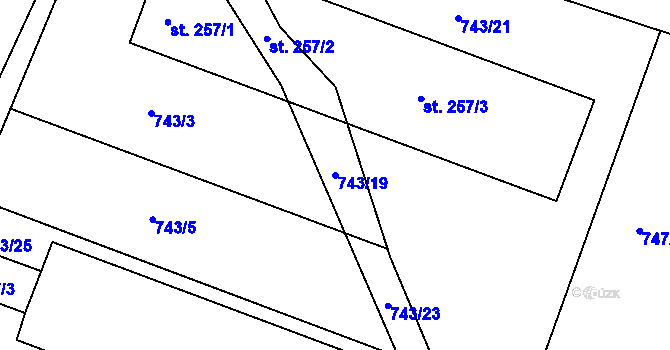 Parcela st. 743/19 v KÚ Záměl, Katastrální mapa