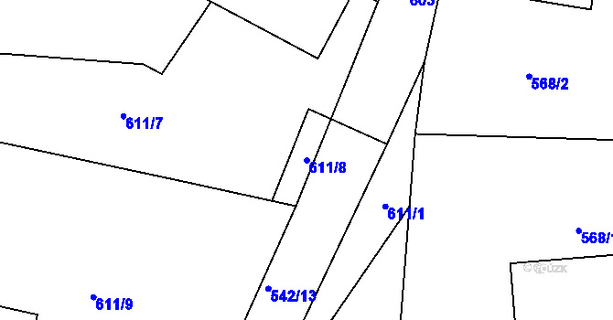 Parcela st. 611/8 v KÚ Záměl, Katastrální mapa