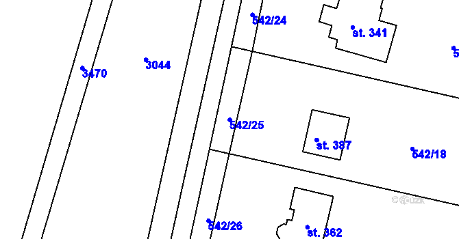 Parcela st. 542/25 v KÚ Záměl, Katastrální mapa