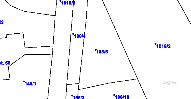 Parcela st. 188/6 v KÚ Záměl, Katastrální mapa