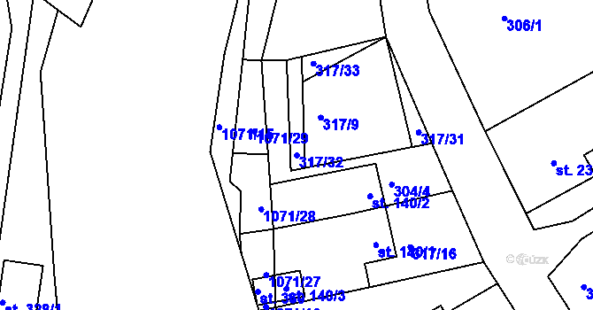 Parcela st. 317/32 v KÚ Záměl, Katastrální mapa