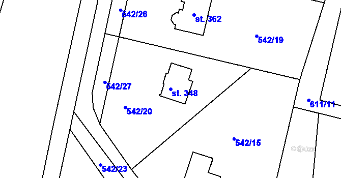 Parcela st. 348 v KÚ Záměl, Katastrální mapa