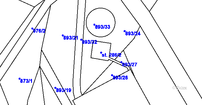 Parcela st. 286/2 v KÚ Záměl, Katastrální mapa