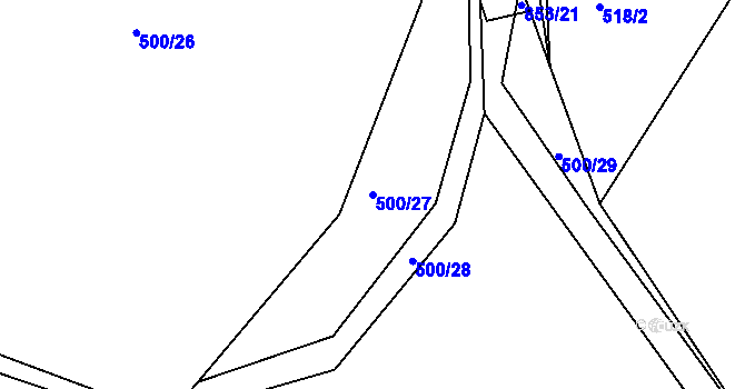Parcela st. 500/27 v KÚ Zámrsk, Katastrální mapa