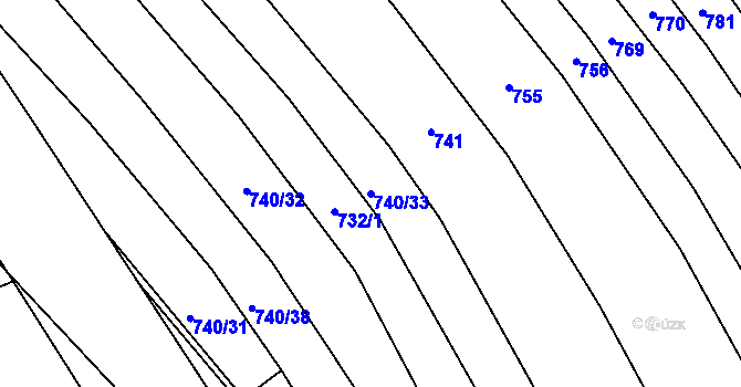 Parcela st. 740/33 v KÚ Zámrsk, Katastrální mapa